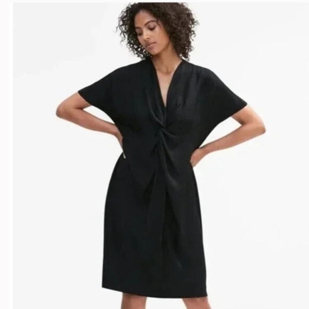 M.M LaFleur Tina Front Twist Black Stripe Short Sleeve Dress Size L - Picture 1 of 8